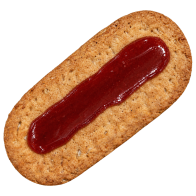 Oval wholegrain cracker with a band of red jam