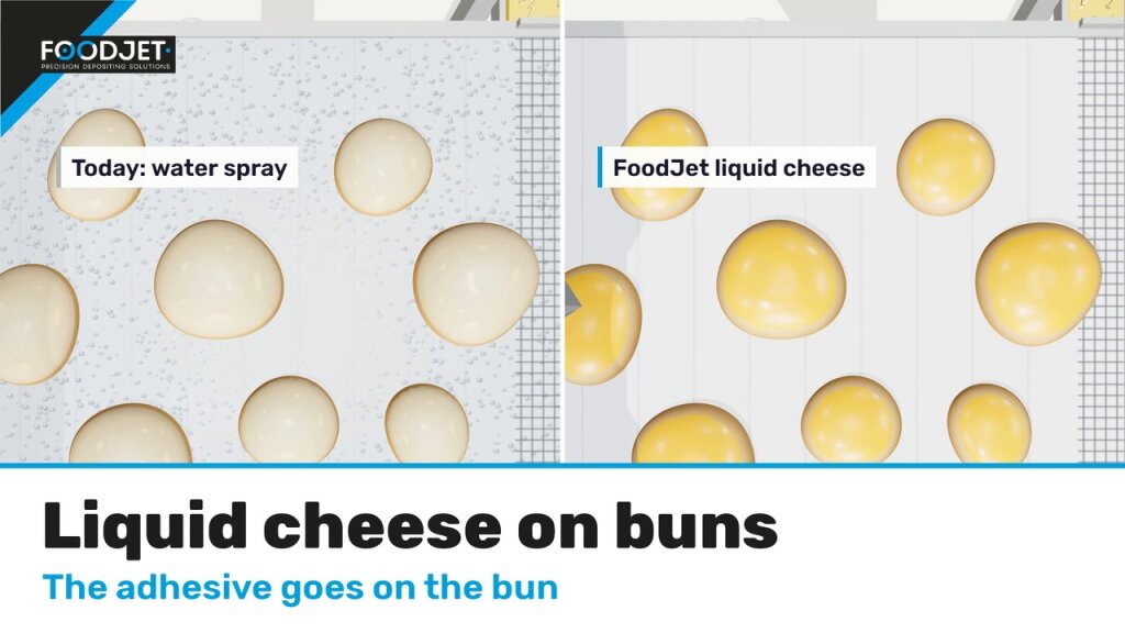Animation still: liquid cheese on buns